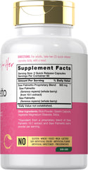 Carlyle Saw Palmetto for Women bottle back showing gluten-free and non-GMO labeling