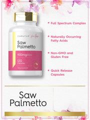 Carlyle Saw Palmetto for Women label detail emphasizing antioxidant-rich herbal blend