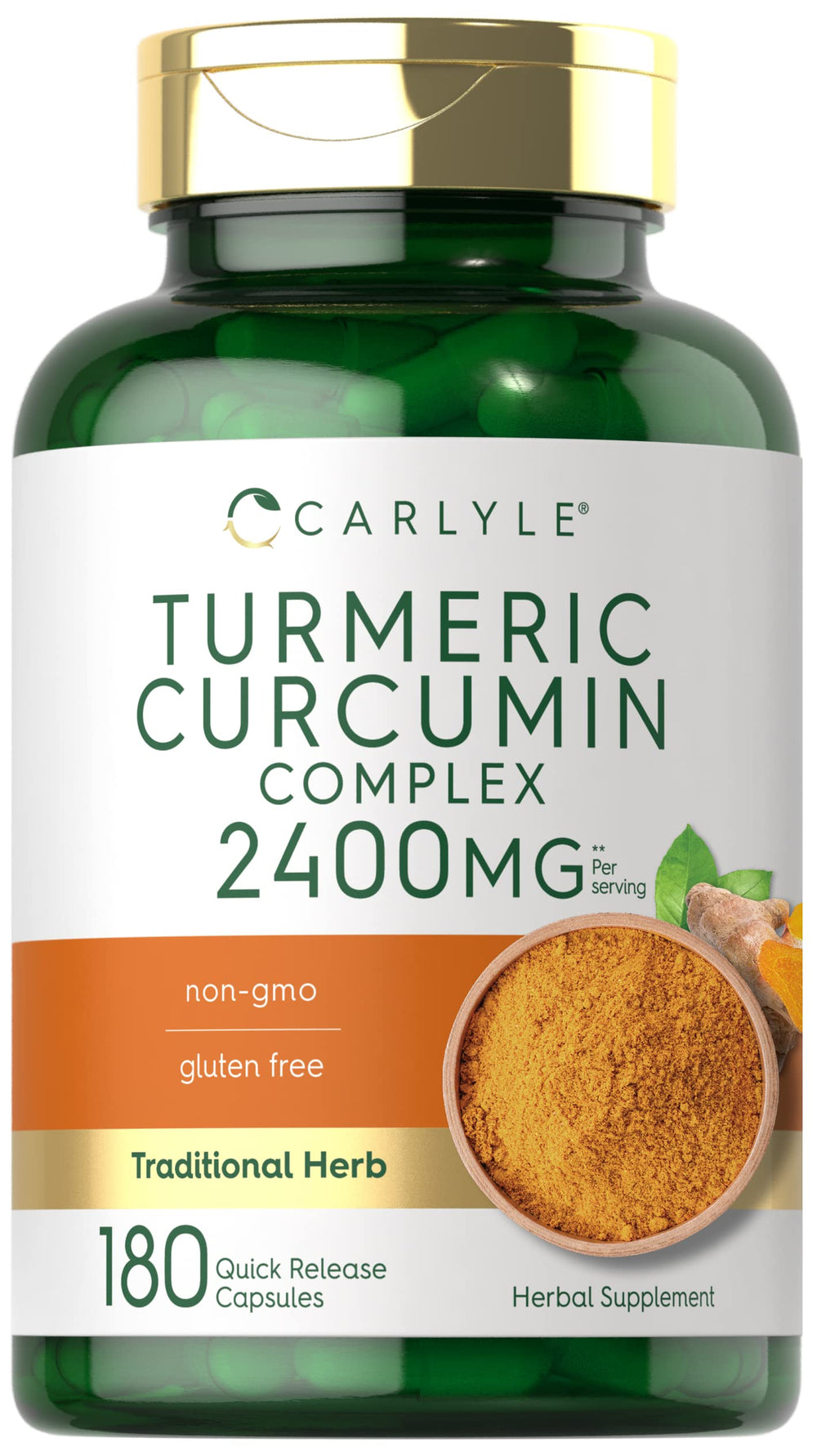 Carlyle Turmeric Curcumin bottle pouring capsules for daily wellness
