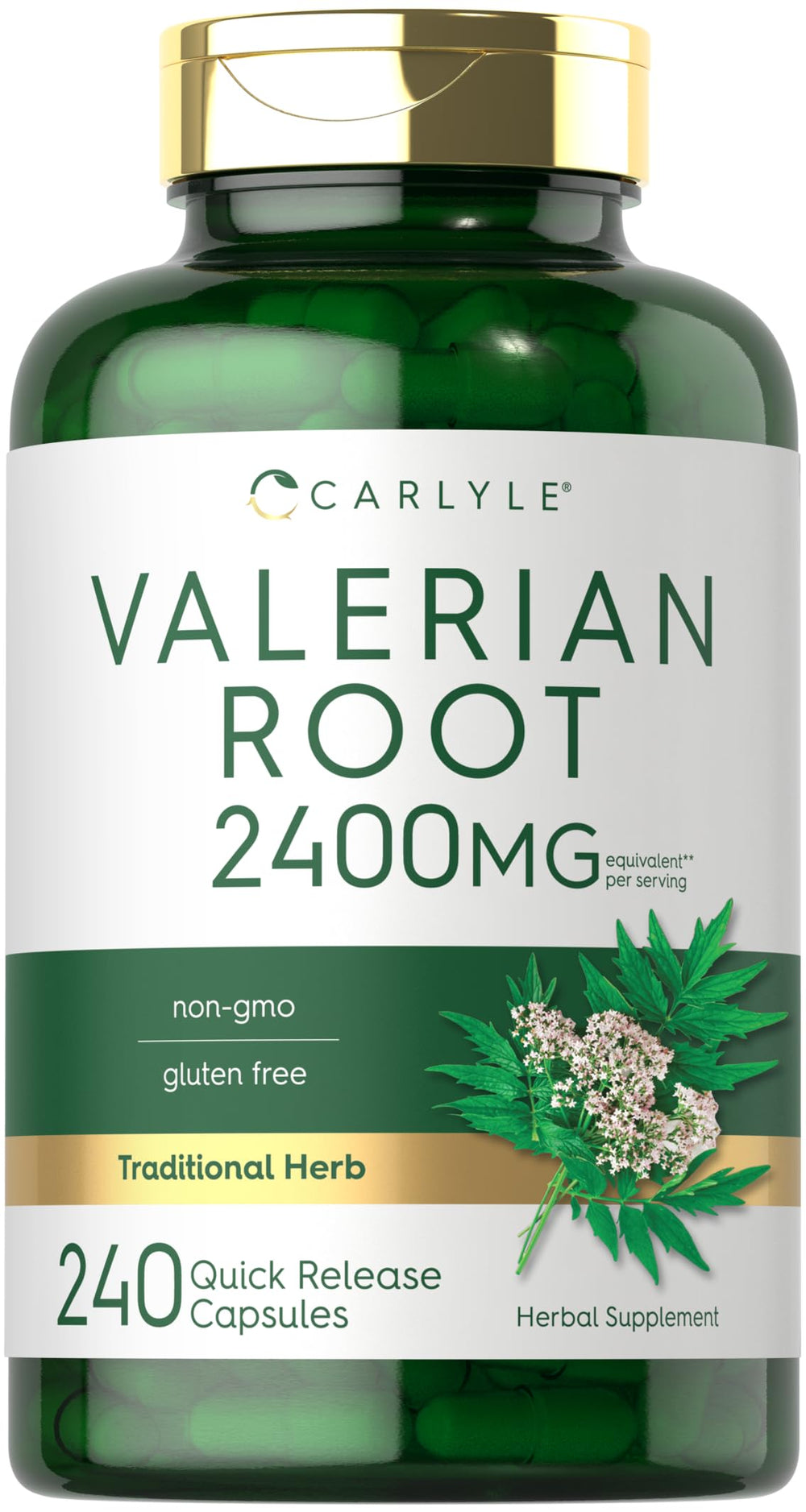 Carlyle Valerian Root Capsules bottle pour for easy daily dosing