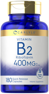 Carlyle Vitamin B-2 400mg bottle front shows label and non-GMO claim