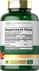 Close-up of rose hips inside Carlyle Vitamin C 2000mg bottle.