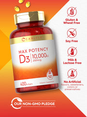 Carlyle Vitamin D3 softgels dispensing bottle for daily intake.