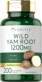 Carlyle Wild Yam Root capsules bottle—gluten-free, non-GMO supplement for daily wellness.