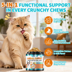Carmelie cat grooming support chews aid coat care.