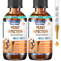 Carmelie yeast relief liquid bottle for gentle daily dog care