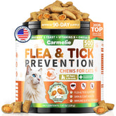 Carmelie flea and tick chews bottle front showing packaging for simple daily protection