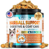 Carmelie hairball treats tub front for easy daily grooming support.