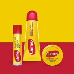 Carmex medicated lip balm sticks with sunscreen highlights SPF 15 protection for lips outdoors
