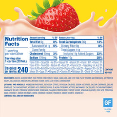Carnation Breakfast Essentials Creamy Strawberry carton front shows 8 oz serving