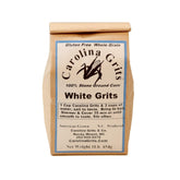 Carolina Grits Company stone-ground white grits in a bag, highlighting whole-grain texture for breakfast.