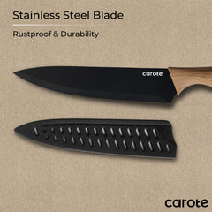 CAROTE blade guards securing safe storage in kitchen cabinets.
