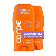Carpe Lavender Citrus bottle highlighting long-lasting protection.
