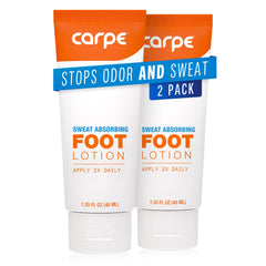 Carpe Sweat Absorbing Foot Lotion bottle front showing quick-dry formula for dry feet.