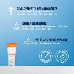Carpe hand lotion being applied to palms to reduce sweat and improve grip