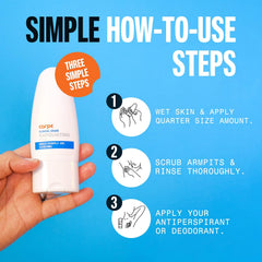 Carpe underarm scrub texture shows natural pumice exfoliants