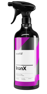CARPRO IronX bottle label clearly identifying the product for safe use on all surfaces.