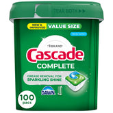 Cascade Complete dishwasher pods fresh scent pack shown for convenient all-in-one cleaning solution.