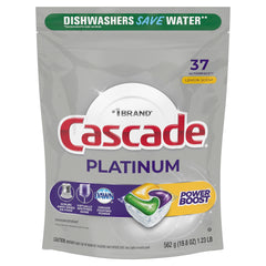 Cascade Platinum Boost ActionPacs box front delivers a powerful clean.