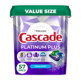 Cascade Platinum Plus pods closeup showing powerful cleaning action against residue
