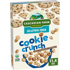 Cascadian Farm Cookie Crunch Cereal box shows organic gluten-free breakfast option