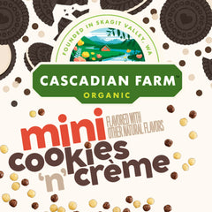 Cascadian Farm Cookies 'n' Creme cereal close-up of crisp mini-puffs