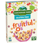 Cascadian Farm Fruitful O's in a bowl for a fruity, crunchy breakfast.