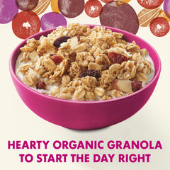 Open resealable pouch showing granola ready for quick breakfast on the go.