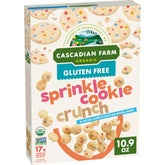 Cascadian Farm Sprinkle Cookie Crunch cereal in a bowl with colorful sprinkles for a fun, wholesome breakfast.