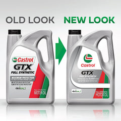 Castrol GTX Full Synthetic 5W-20 oil dipstick view signals viscosity stability.
