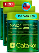 Cata-Kor Liposomal NAD+ with Resveratrol bottle front for easy daily use.