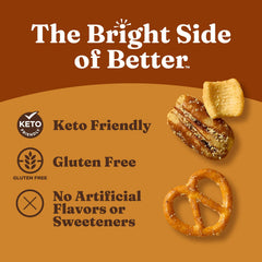 Catalina Crunch chickpea pretzels in mix demonstrate fiber-rich, lower-sugar snacking.