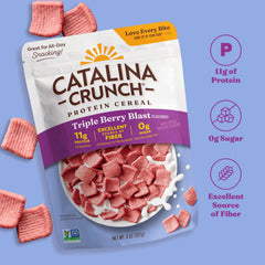 Catalina Crunch closeup shows crisp texture and real berry bits for a satisfying crunch.