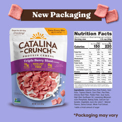 Catalina Crunch berry blast serving with milk highlights a crunchy, sugar-free morning treat.