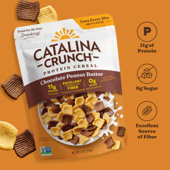 Catalina Crunch stevia and monk fruit sweetener shown for lower sugar taste.