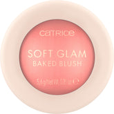 Catrice Soft Glam Baked Blush On Cloud Pink compact adds a luminous glow to cheeks.