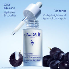 Caudalie Vinoperfect serum on skin delivering radiant, even complexion.