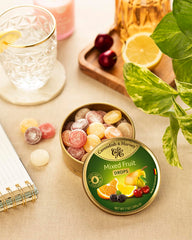 Cavendish & Harvey fruit candy drops close-up, colorful fruit flavors on display