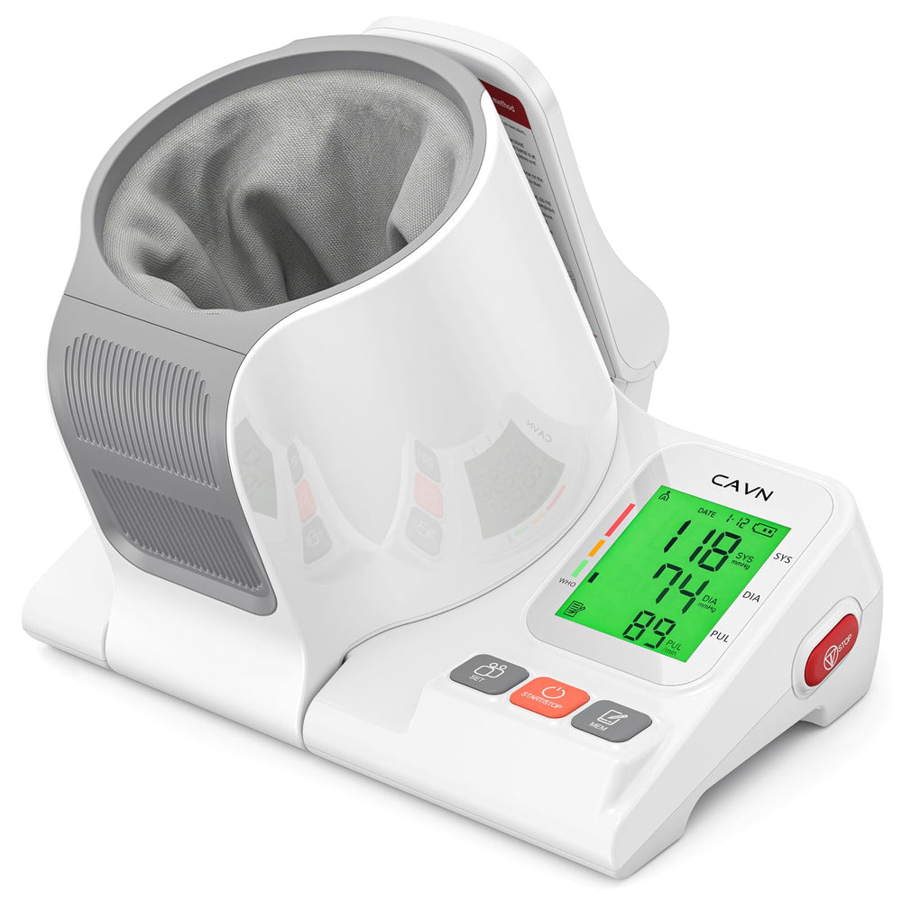 CAVN blood pressure monitor with barrel design for easy arm placement and quick checks