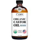C CARE Castor Oil in an amber bottle emphasizes purity and eco-friendly packaging.