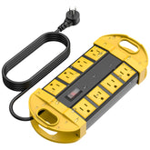 CCCEI outdoor power strip with 8 outlets, IPX6 rated for rain and splashes outdoors.