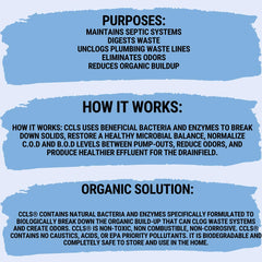 CCLS three-step maintenance graphic shows pumping, filtration, and biological support.