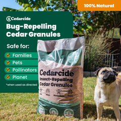 Granules applied on lawn to protect outdoor living spaces