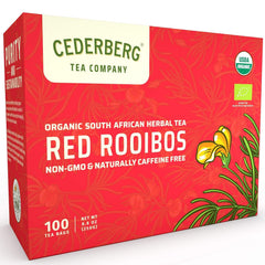 Cederberg Red Rooibos tea bags in packaging show freshness and value.