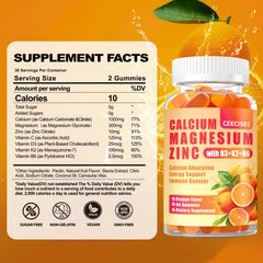 Ceecisee calcium magnesium zinc gummies bottle closeup highlights orange flavor and easy consumption.
