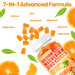 Ceecisee calcium magnesium zinc gummies packaging front emphasizes vegan, non-GMO, gluten-free credentials.