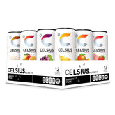CELSIUS assorted flavors variety pack on shelf offers convenient energy for active days