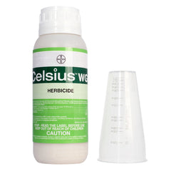 Celcius WG herbicide bottle for post-emergent weed control on St. Augustine and centipede lawns.