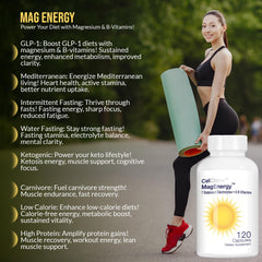 CELCLENE MagEnergy ingredients label highlights electrolytes and essential vitamins.