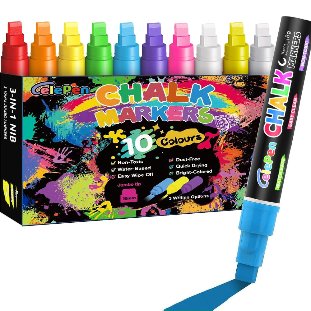 Celepen window markers in neon colors for vibrant car windows and glass surfaces.
